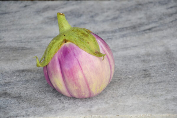 Rosa Bianca Eggplant on a table