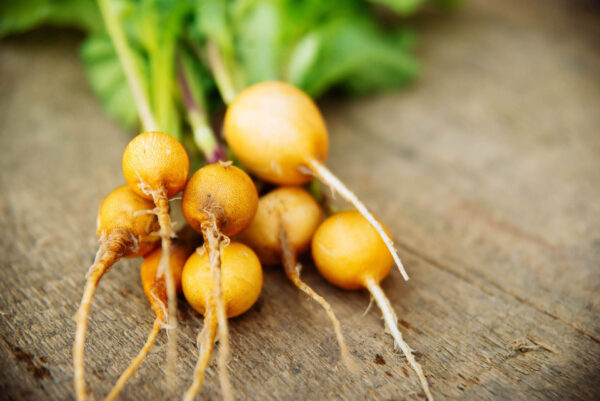 bunch of Golden Radish's on a table