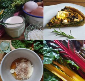 Quiche ingredients in four different pictures