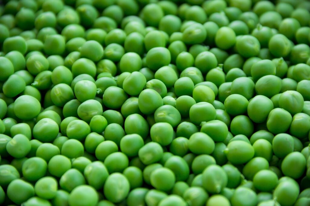 Close up image of podded green peas