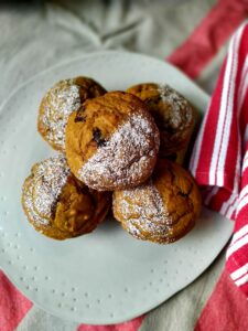 Pumpkin Chocolate Muffins on a table
