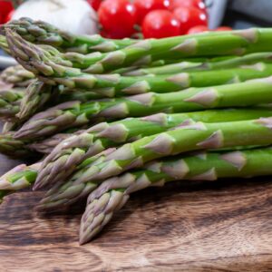 Asparagus Argenteuil on chopping board
